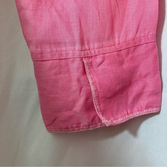 Acrobat Pink Linen 3/4 Sleeve Open Collar Button Up Blouse Shirt Top - Picture 6 of 7